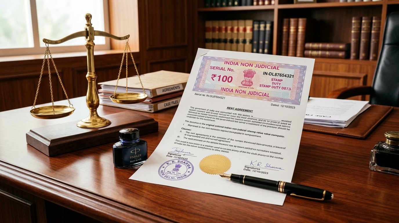Official Indian Stamp Paper and Scales of Justice
